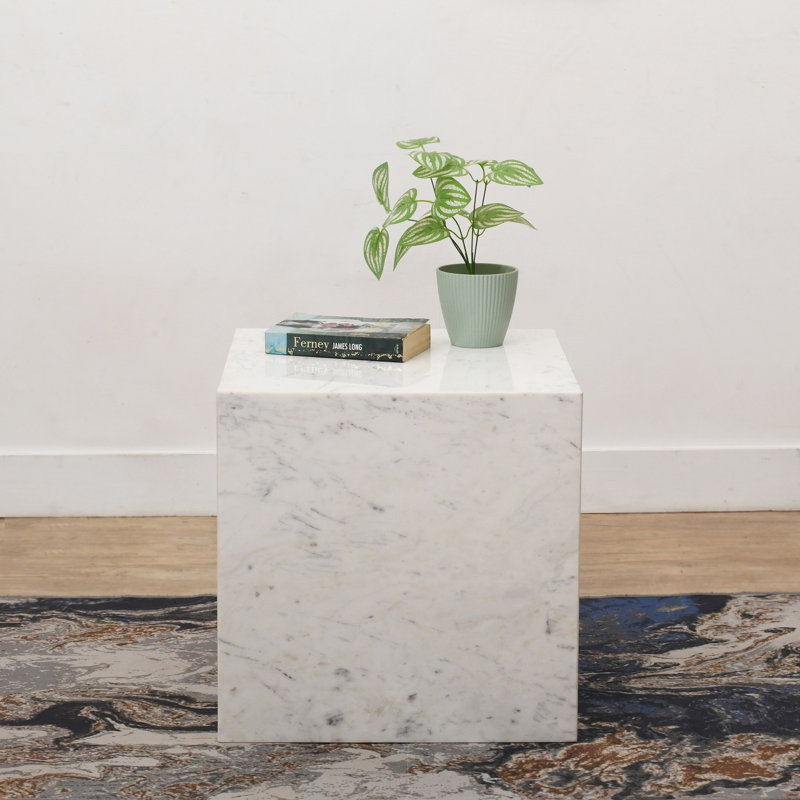  Table d'appoint en marbre, Blanc, H 18 po x L 18 po x l 18 po