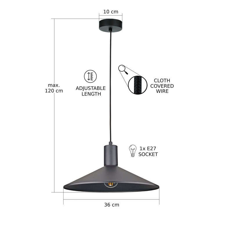 1 - Light Matte Black Dome Pendant, Black