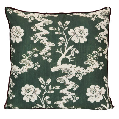 Emerald Blooming Garden Chinoiserie Pillow - Deep Emerald Green - 22" x 22"