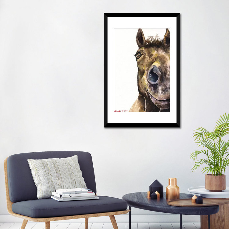 Cheval par George Dyachenko - impression sur toile tendue, H 24 po x l 16 po x P 1 po, Papier d'art encadré noir, Blanc