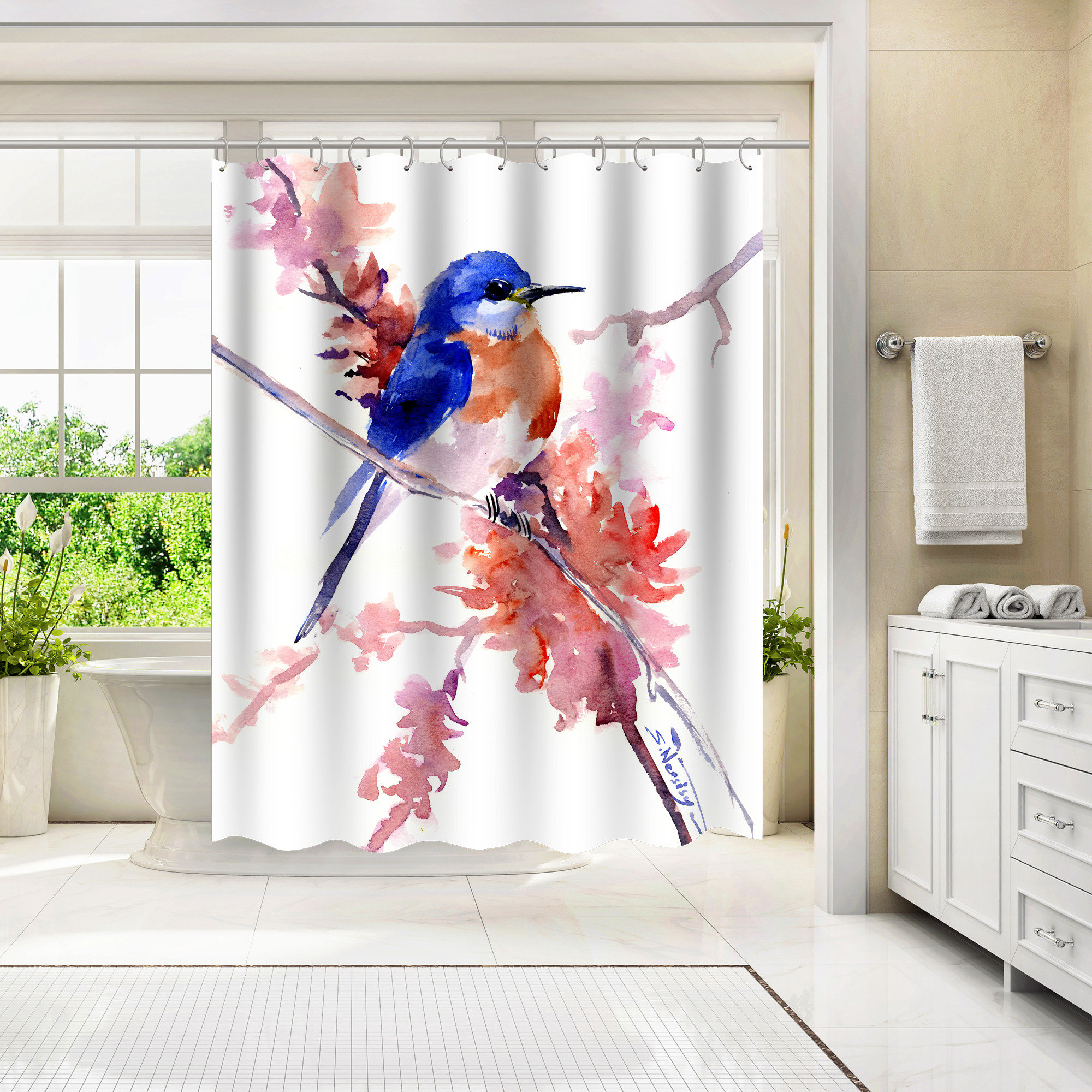 71 x 74 Abstract Shower Curtain with 12 Hooks, Sea Turtles 1 by