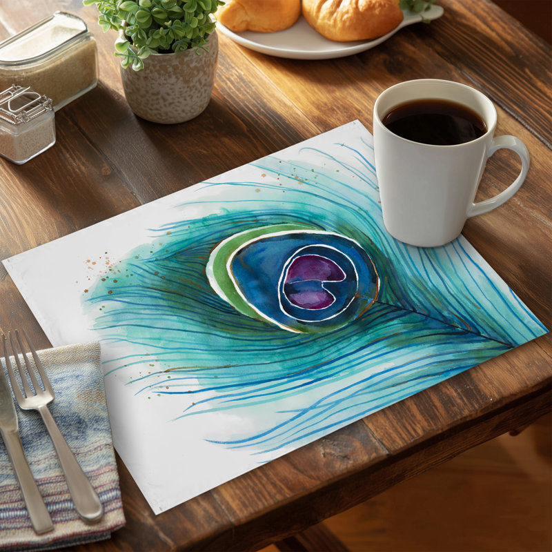Peacock Feather Closeup Blue Bohemian Animals Placemat Decor