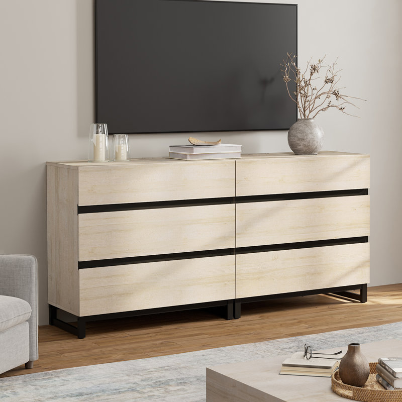 Aadam Modern Tv Stand For Tvs Up To 70", Entertainment Center With 6 Drawers And Metal Base, Media Console For Living Room & Bedroom, Light Oak