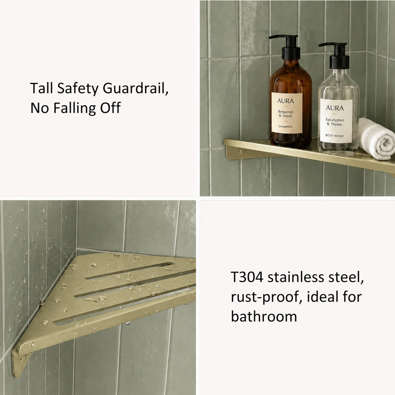 Tablette de douche Melvonia, Or brossé