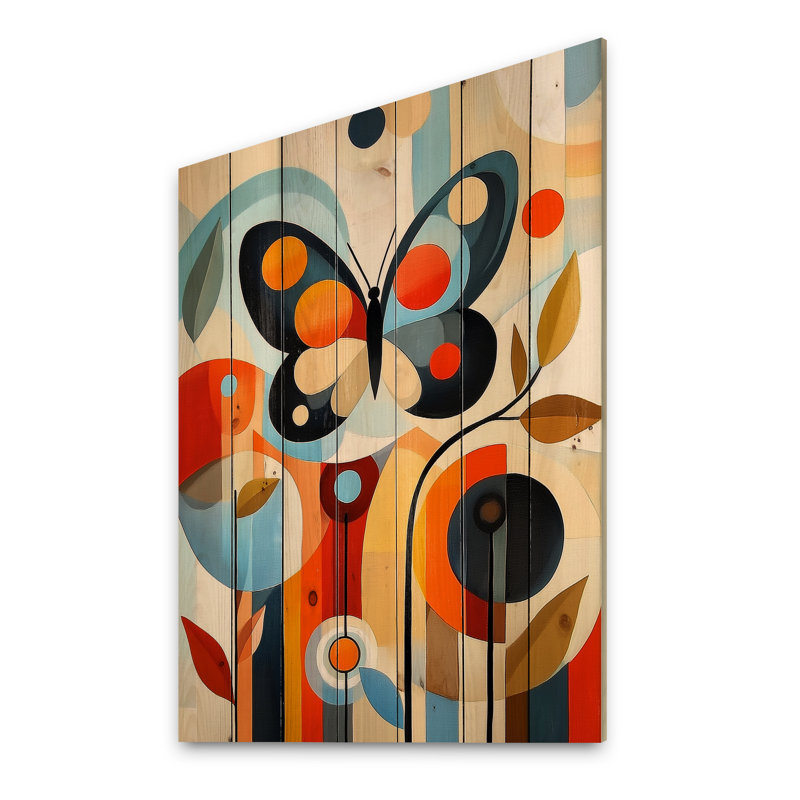 Mid Century Butterfly Journey II - Décoration murale moderne en bois sur bois de pin naturel, H 20 po x l 10 po