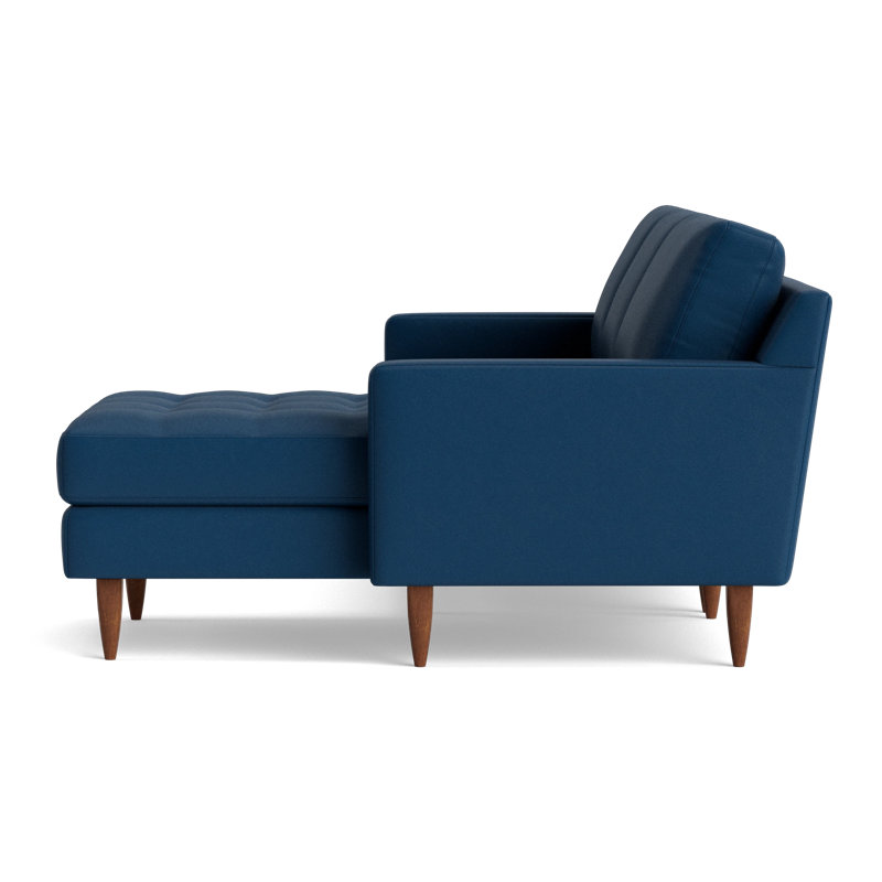 MCM Leather Chaise Sectional, Bison Deep Blue Top Grain Leather, Right Hand Facing