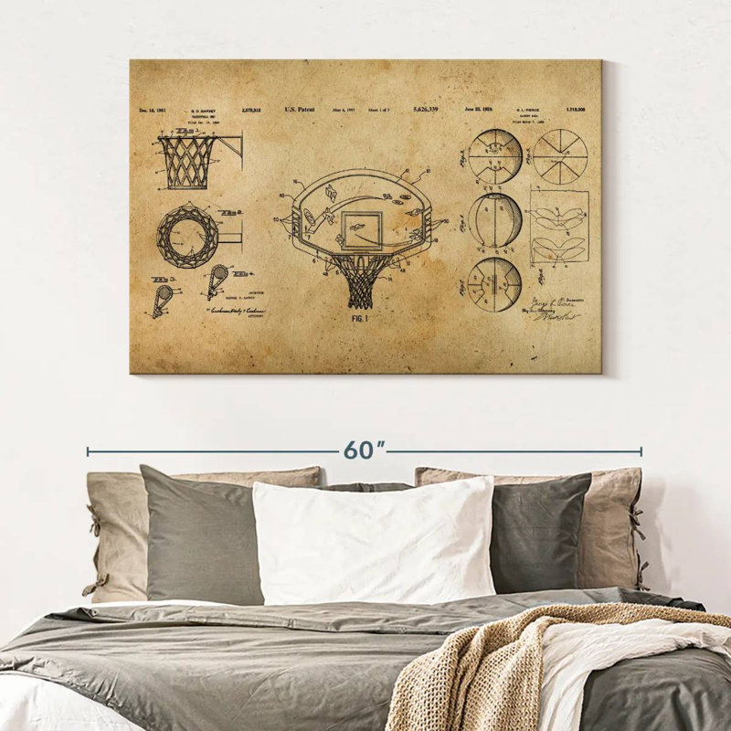 Basketball Brevet Compilation sur toile, H 34 po x l 51 po x P 1,25 po