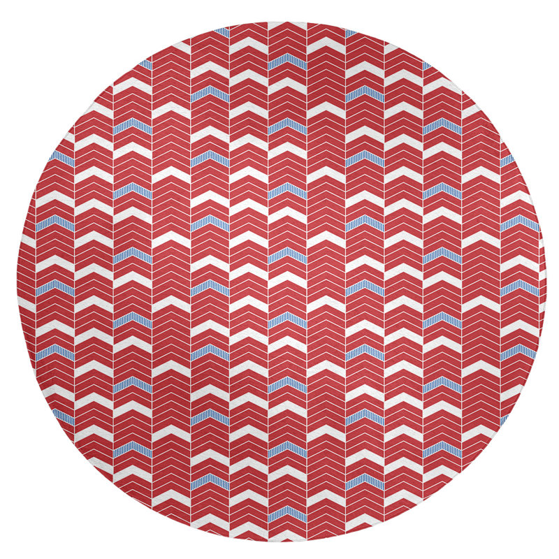 Tapis de zone rouge/bleu fait main, Rond 5 pi