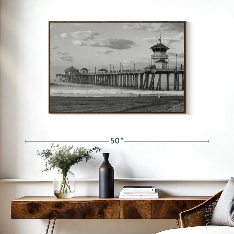 Pier At Huntington Beach, 37" X 25", Floating Frame Walnut