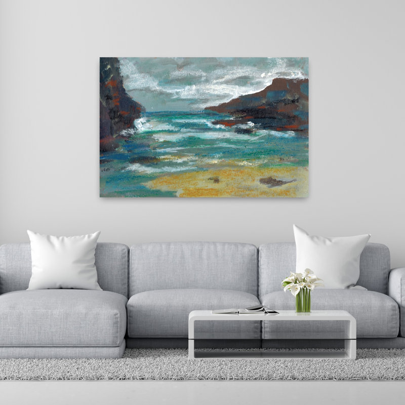 Wild Coastal Waves Dramatic Serene Abstract Coastal Art mural, H 40 po x l 60 po