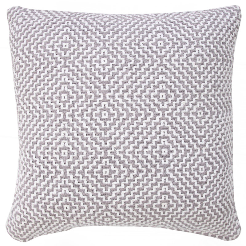 Contemporary Geometric Motif Textured Woven 100% Cotton Decorative Throw Pillow Cover, Gray/White, Polyester/Polyfill