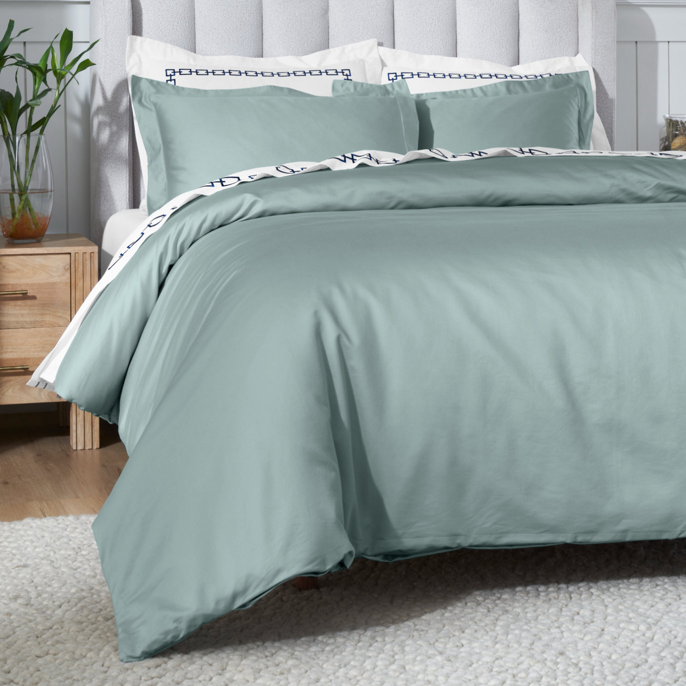 Egyptian Cotton Duvet Cover Set, Teal, Twin Duvet Cover + 2 Standard Shams