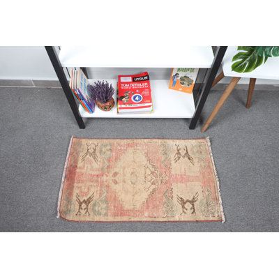 Handmade Beige Turkish Small Wool Rug Ideal For Entryway And Bathroom Adding Vintage Elegance To Your Home Decor