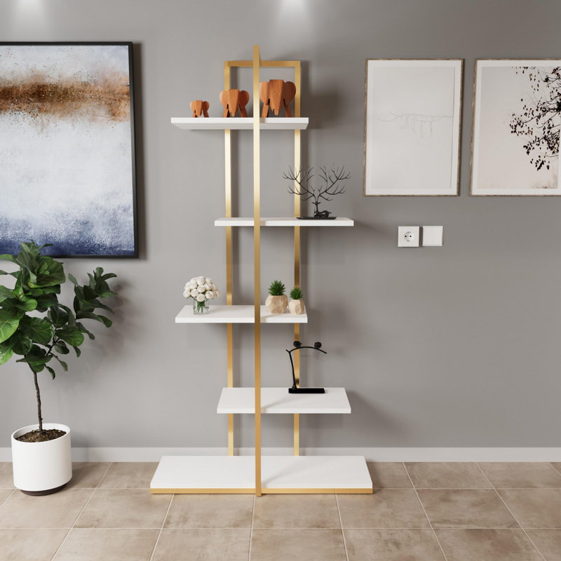Aliona 80cm W Metal Shelving Unit, White/Gold
