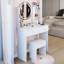 Meuble-lavabo rond 17 po et tabouret rembourré à DEL 17 po, système à 3 couleurs réglables, miroir tactile, 2 ports AC + 1 de type C intégrés, grand bureau, rangement multicouche, design américain, blanc