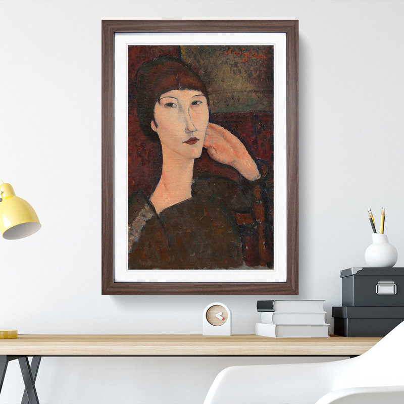 Adrienne by Amedeo Modigliani - Picture Frame Painting, 90cm H x 65cm W x 2cm D, Walnut