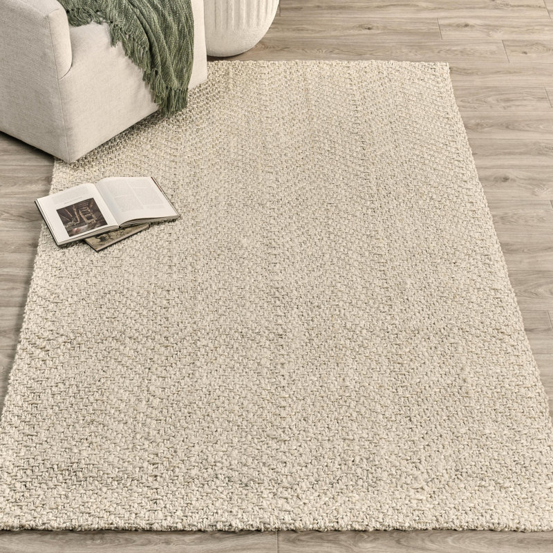Ivory Herringbone Handwoven Wool 10' x 14' Rug