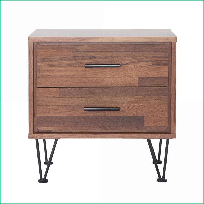 Table basse en noyer avec 2 tiroirs Pieds en épingle à cheveux, peu encombrants pour le salon, Brun / Noir