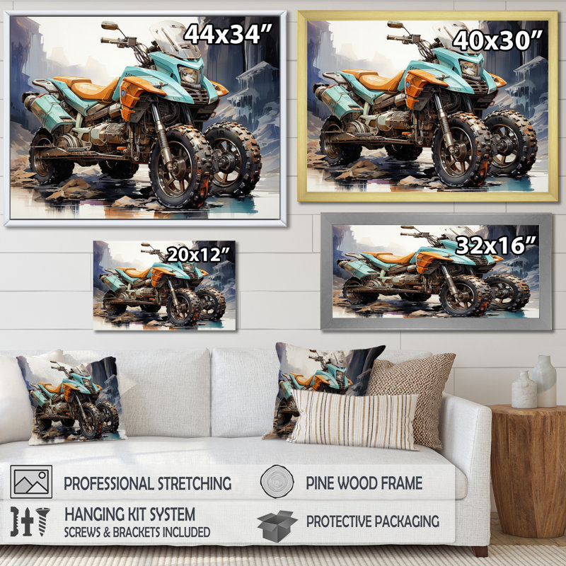 «Scooter in Wild Adventure Seeker II», reproduction sur toile, Cadre simple noir, H 12 po x l 20 po x P 1 po