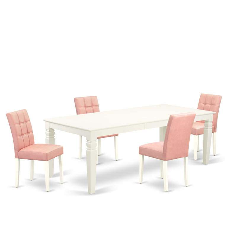 L'ensemble de table de salle à manger 5 pièces contient une table de cuisine et 4 chaises de salle à manger en tissu de polyester rouge beige avec dossier élégant - finition lin blanc