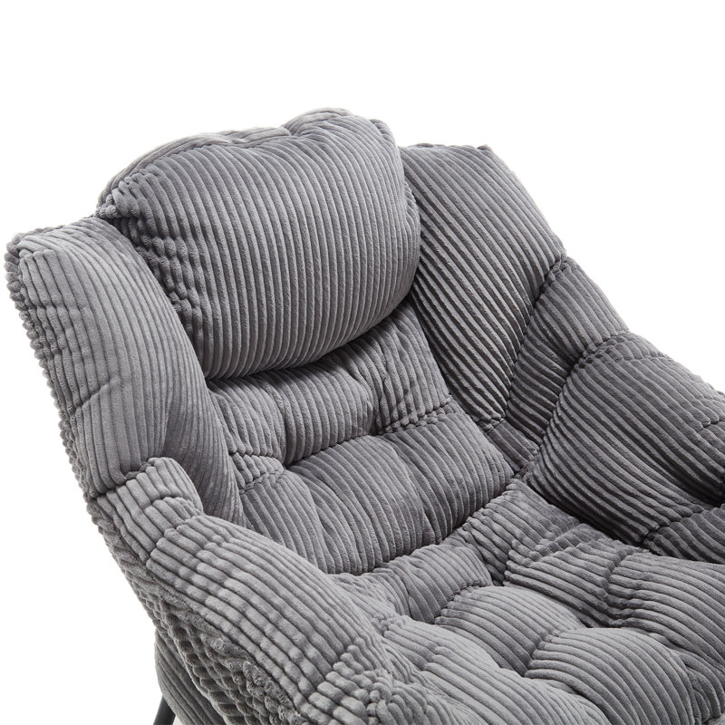 Modern Soft And Comfortable Accent Chair With Ottoman, Armrests And Side Pocket For Small Spaces, Gray Corduroy