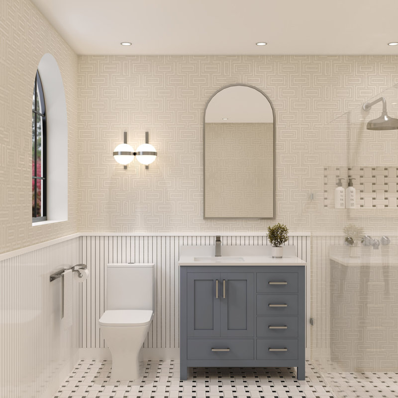 Rooh 36'' Charcoal Gray Bathroom Vanity with White Quartz Top