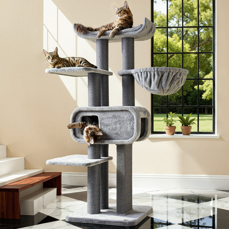 Grand arbre à chat moderne H 71 po multifonction pour grands chats et MaineCoon