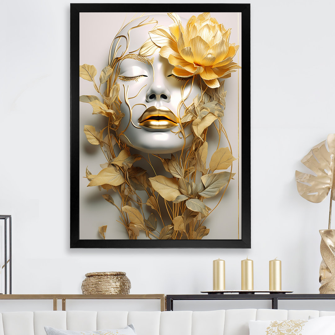 White and gold woman portrait with leaves II - Fashion Woman Canvas Print Mercer41 Overall