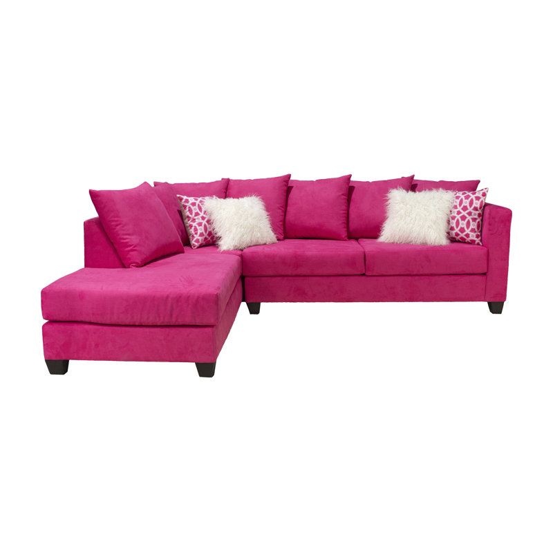Canapé modulaire 2 pièces Almondsbury, Polyester rose fuchsia / coussins blancs roses, Left Hand Facing
