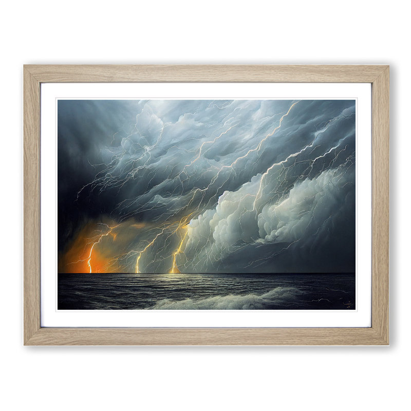 Attractive Thunderstorm - Framed Print, 25cm H x 34cm W x 2cm D, Oak