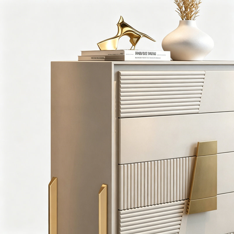 Commode d'entrée à cinq tiroirs Italian Luxury, Blanc crémeux