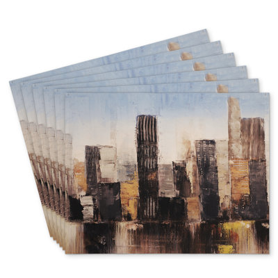 Striped Abstract Buildings Polyester Eiver - Set of 6