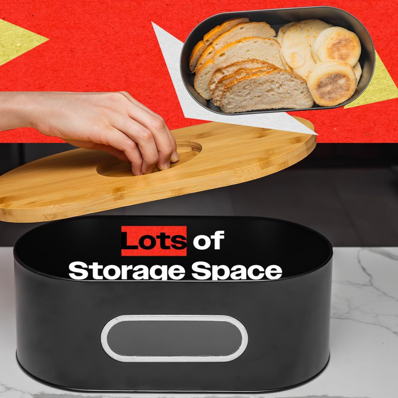 Natural Wooden Bread Box, Durable Countertop Bread Storage Bin for Kitchen Organization