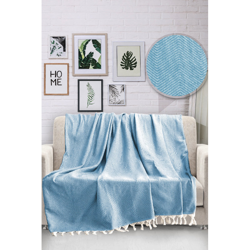 Villafane Cotton Chevron / Zig Zag Bedspread, Turquoise
