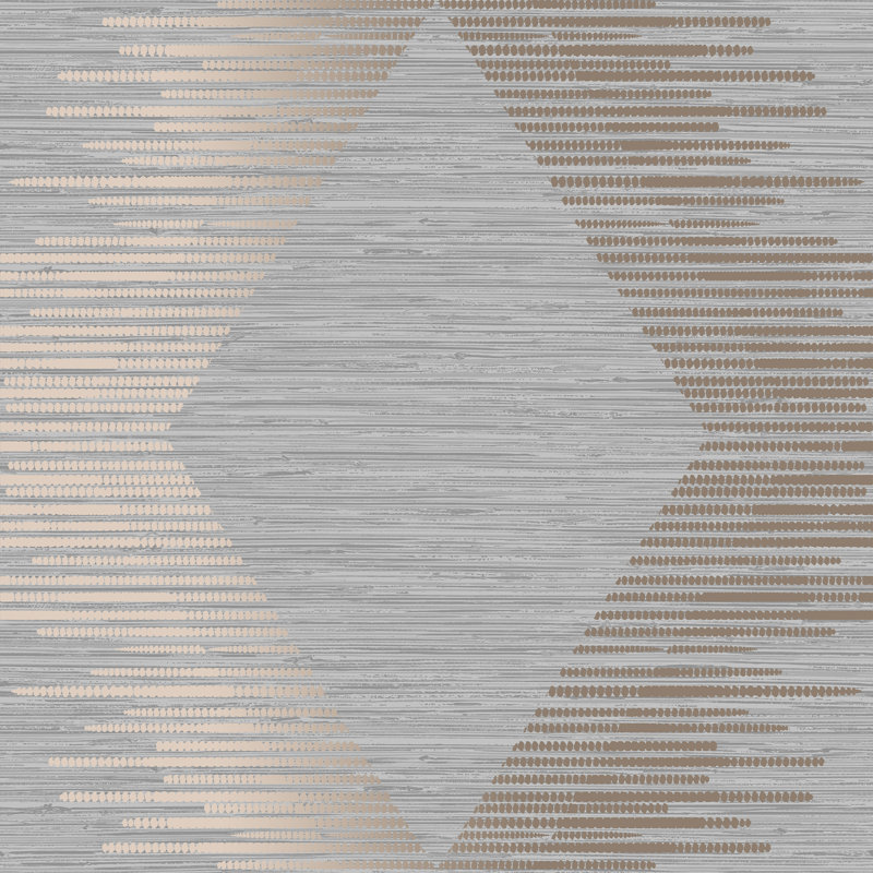 Zen Geometric Metallic Wallpaper Double Roll, Gray/Rose Gold