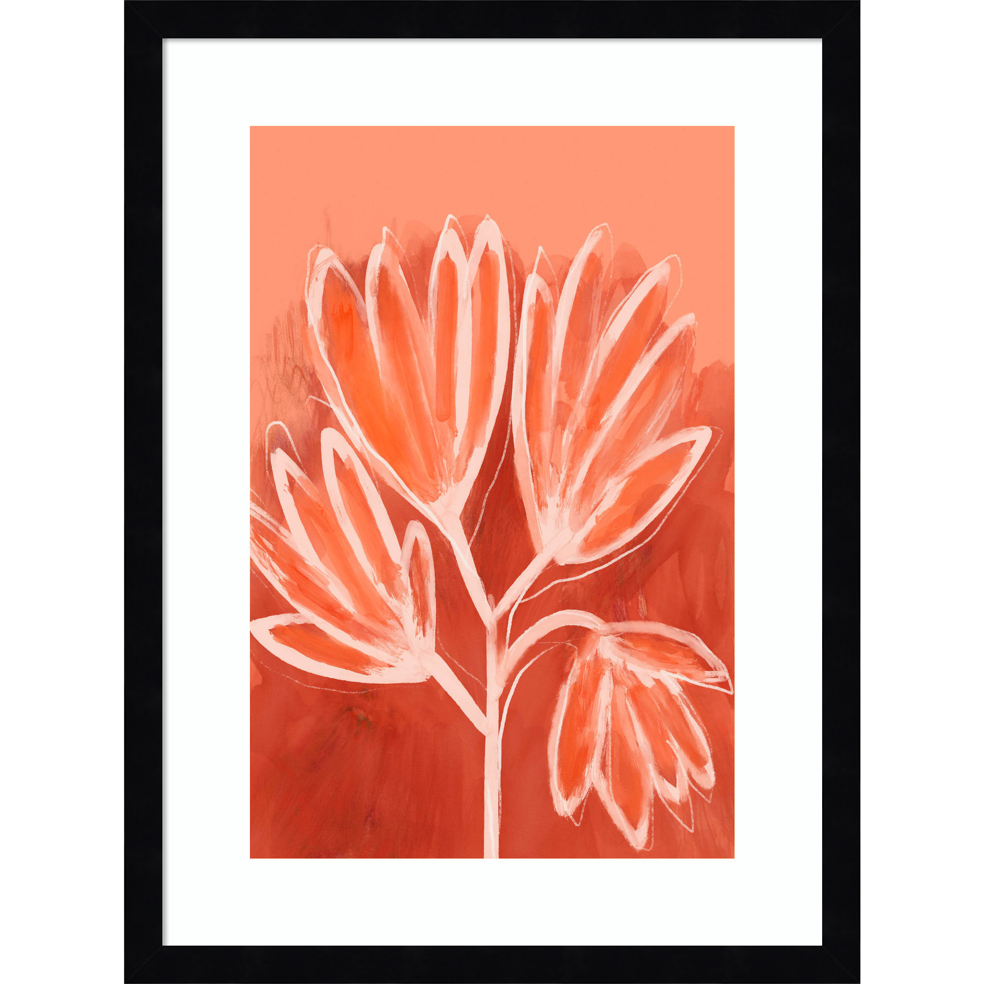 Peachy Flowers by Treechild Wood Framed Wall Art Print, 21" H x 16" W, Black