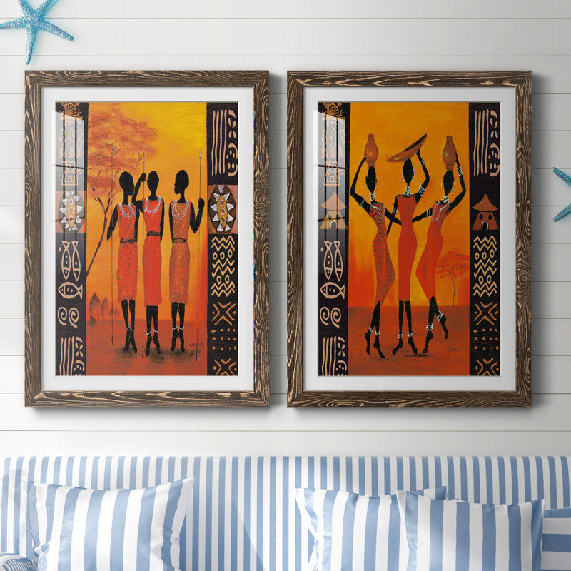 Trois chasseurs - ensemble de 2 impressions, H 31,5 po x l 47 po x P 1,5 po, Blanc, Papier, cadre noyer