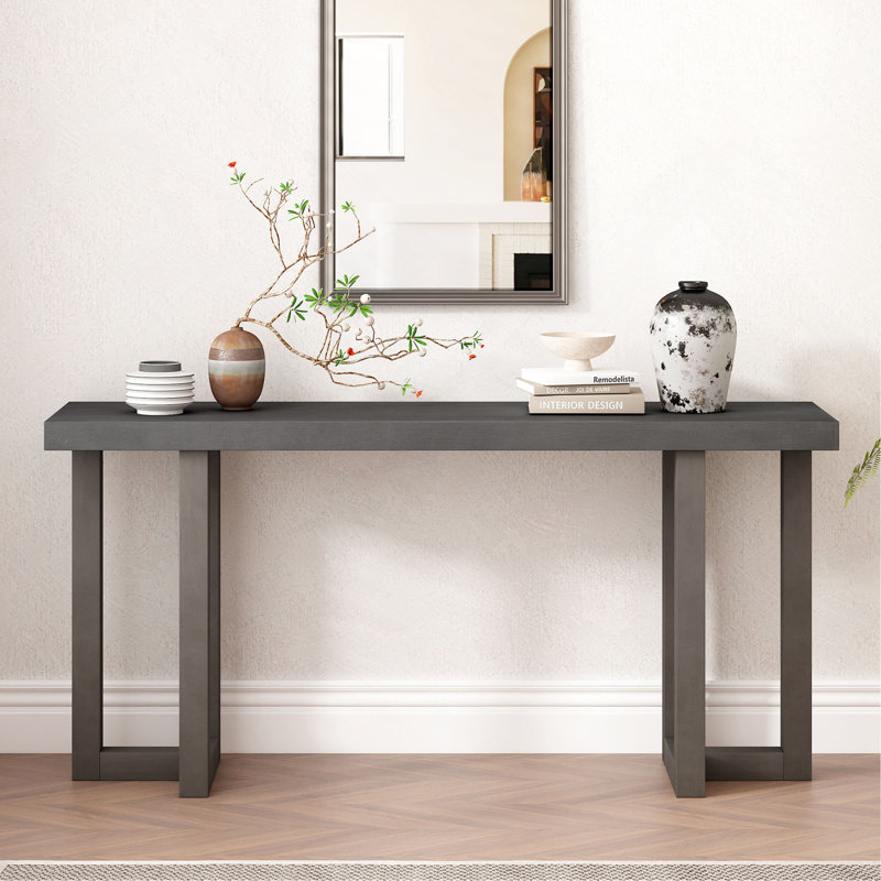 Console 63 "à motif géométrique avec pieds en pin massif, Gris