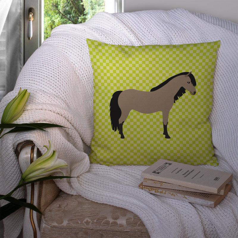 Coussin extérieur pony cheval check, Vert, 14 po x 14 po
