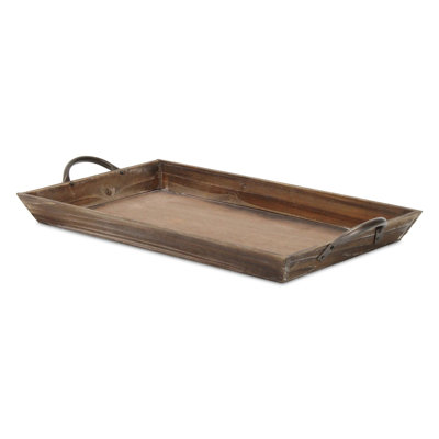 Plateau de service en bois avec poignées en métal