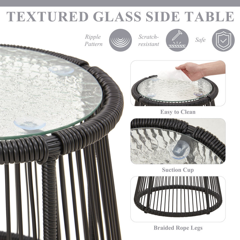 Outdoor L-Shaped Patio Rattan Furniture Set, 3-Piece Conversation Set, Black/Black