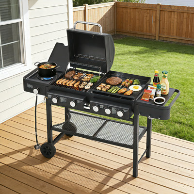 All-In-One 5-Burner Propane Gas Grill With Grilling & Griddling Functions, 56,000 BTU Outdoor BBQ Grill, 745 Sq. In. Cooking Area