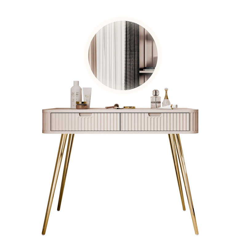 Novi Dressing Table with Mirror, Cashmere/Gold