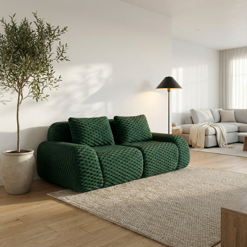 Canapé modulaire contemporain avec revêtement en flanelle, siège profond et design ergonomique incurvé, Vert