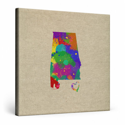 Alabama Colorful Watercolor Map — Square Canvas Wall Art