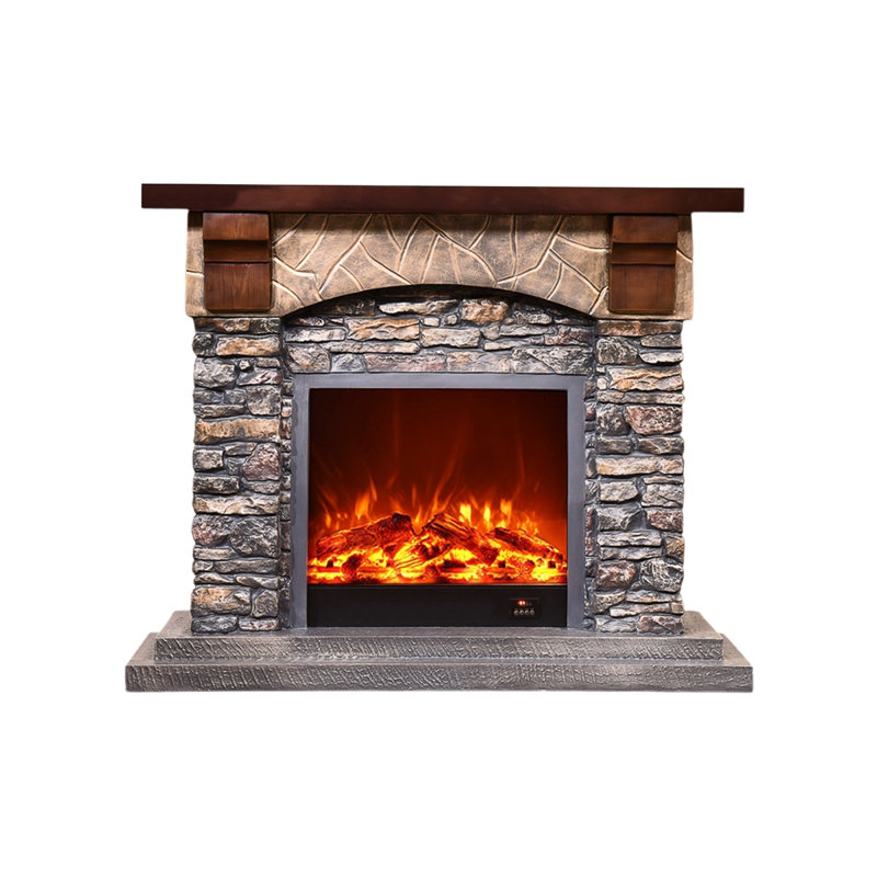 Gray + Brown Manufactured Wood Electric Fireplace