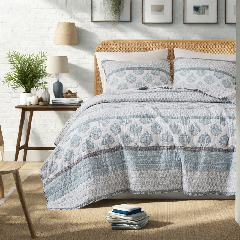 De literie en coton à pièces, courtepointe réversible turquoise pour très grand lit