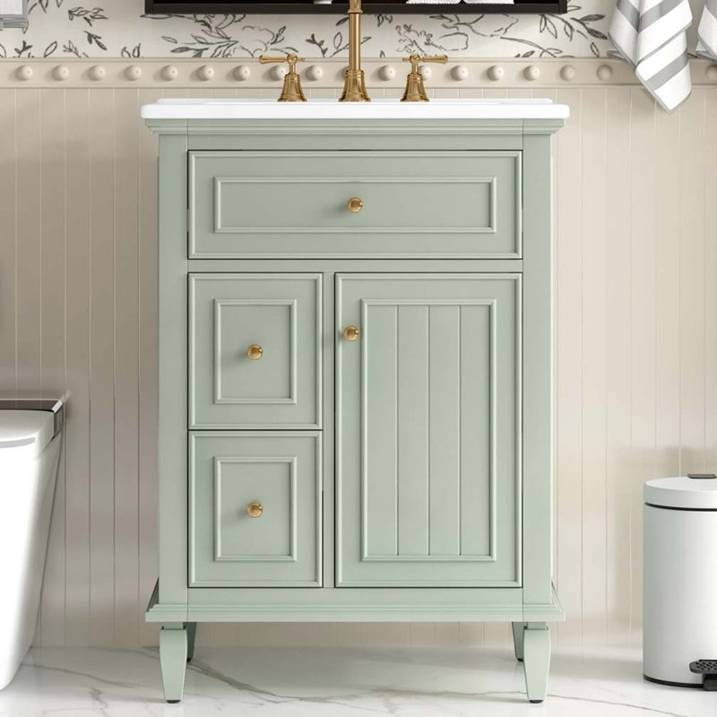 Meuble-lavabo 24 po avec lavabo en céramique, Vert clair