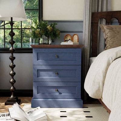 Table de chevet bleue avec station de charge Farmhouse