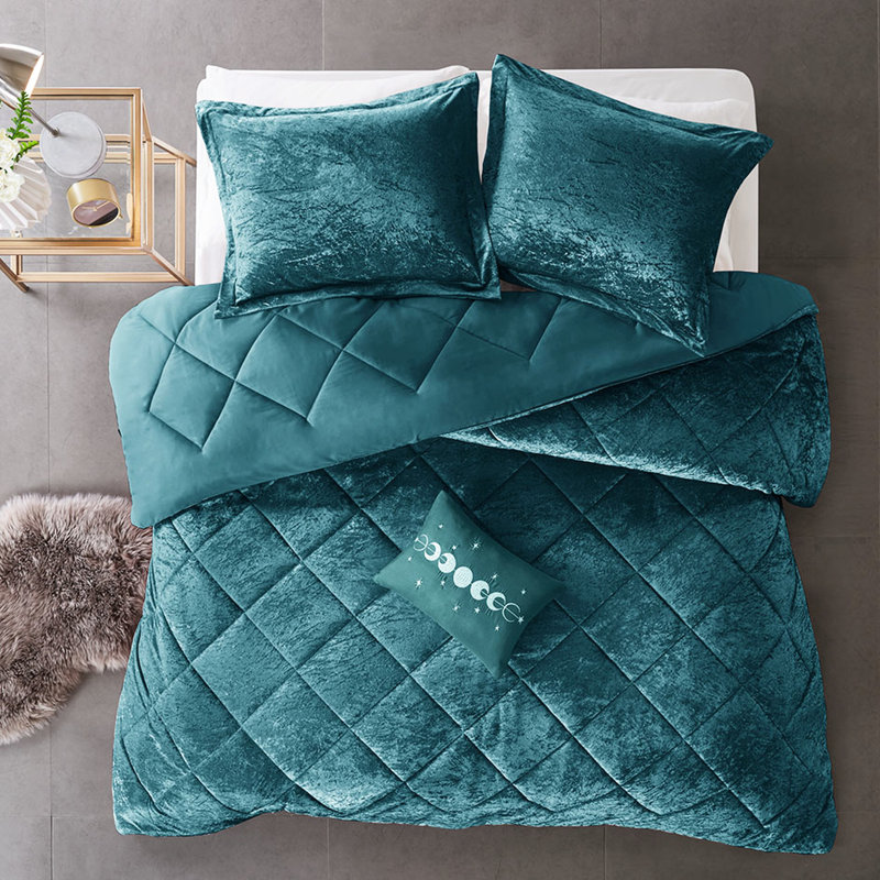 Édredon en velours simple / simple TG - Diamant bleu sarcelle avec coussin décoratif lavable à la machine, repassage à la vapeur pour plus de chaleur